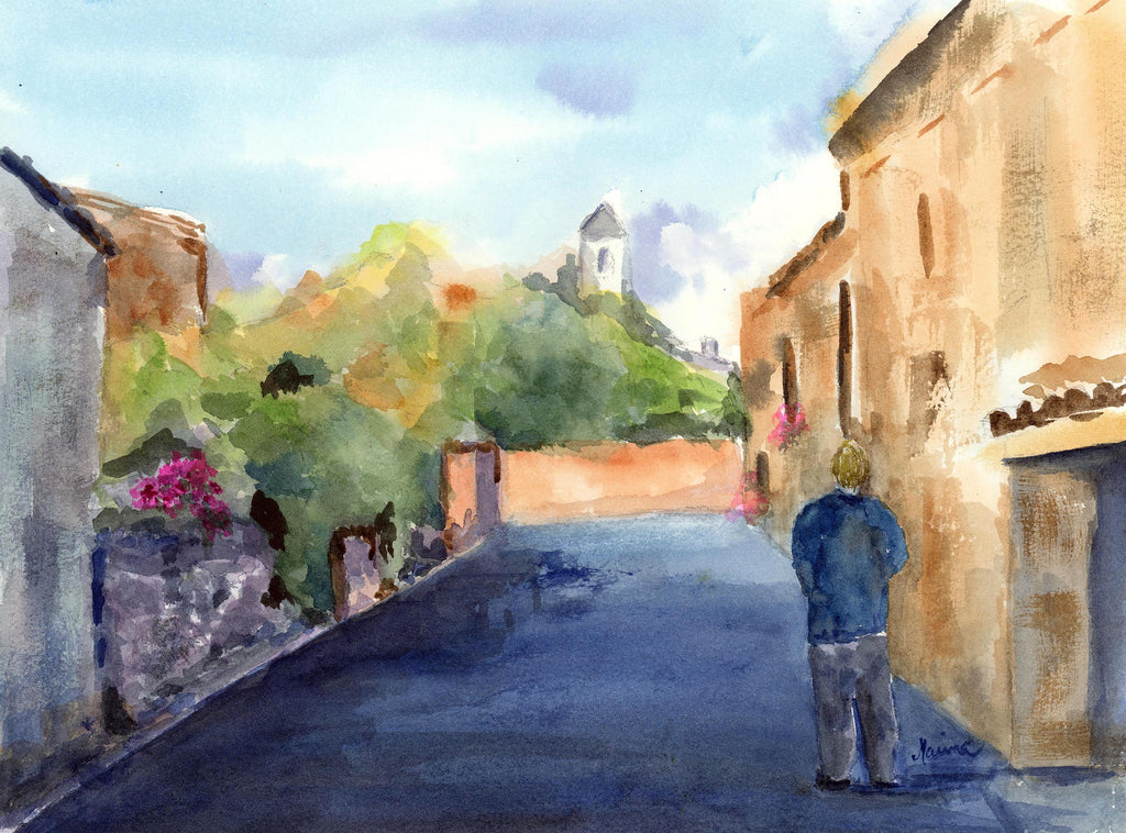 Early Morning Walk in Provence - Original Watercolor - Marina's Watercolors