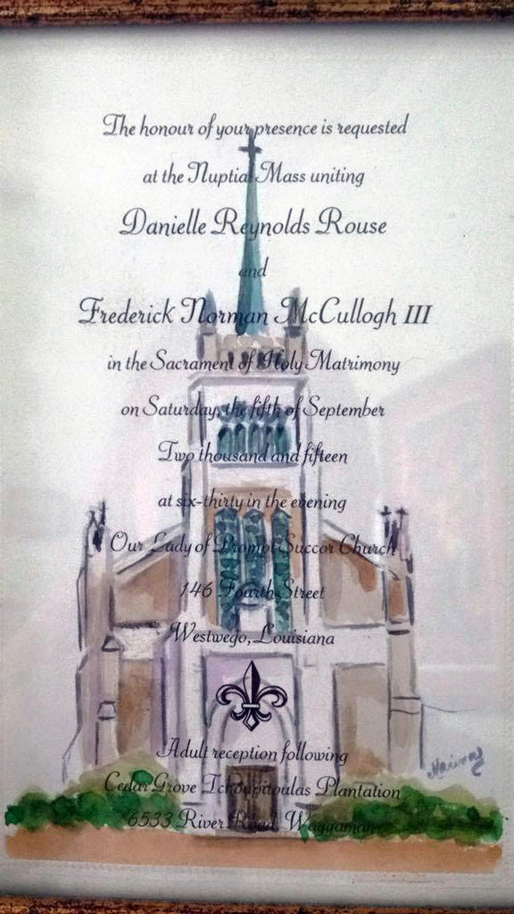 Watercolor of Church on Wedding Invitation - Marina's Watercolors