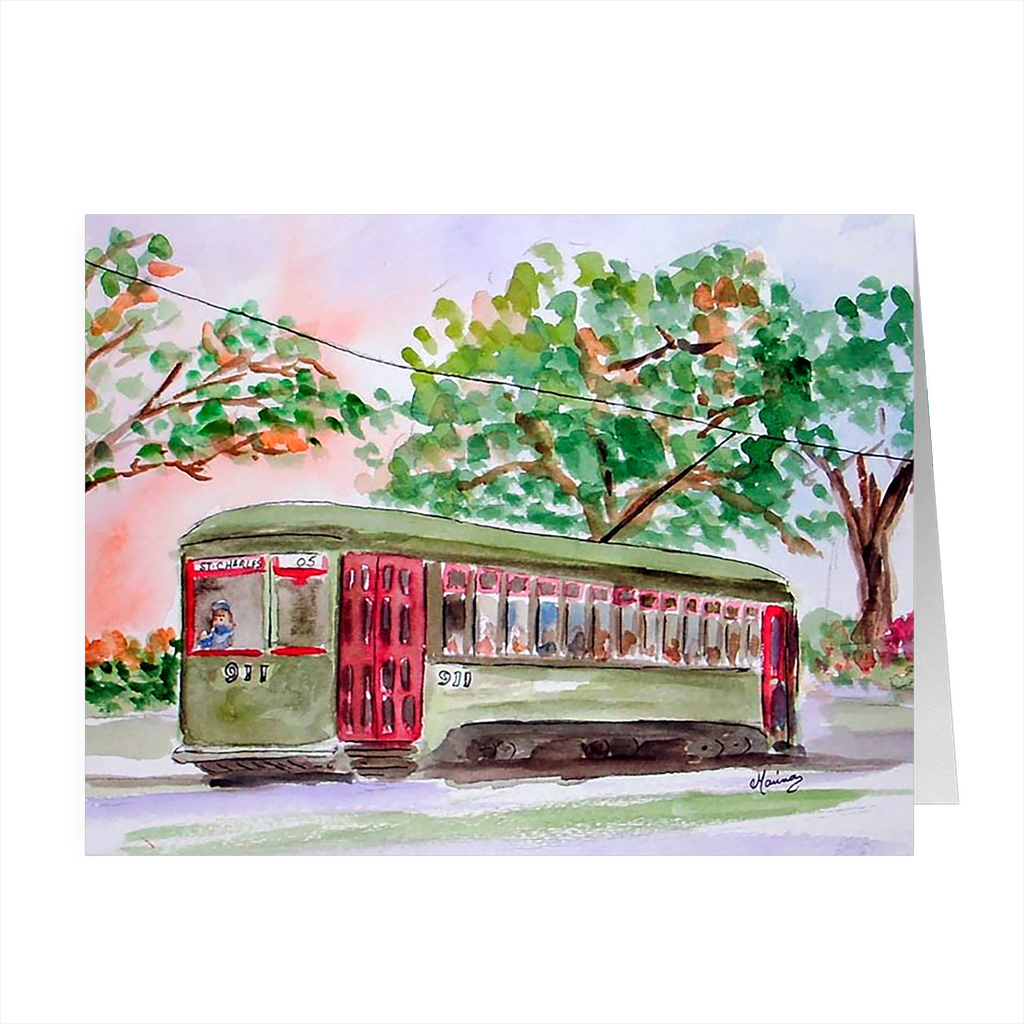 "New Orleans Streetcar" 4.5 x 5 Folded Cards - Marina's Watercolors