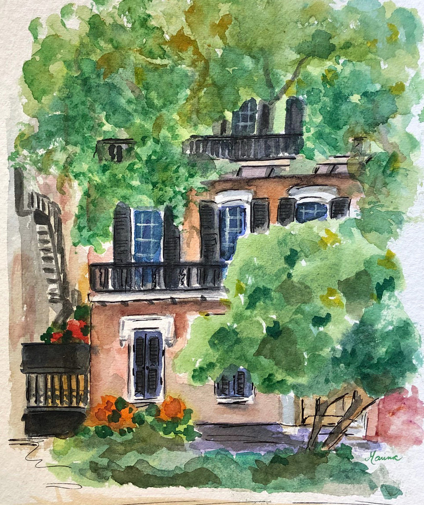 Behind the Trees - Original Watercolor - Marina's Watercolors