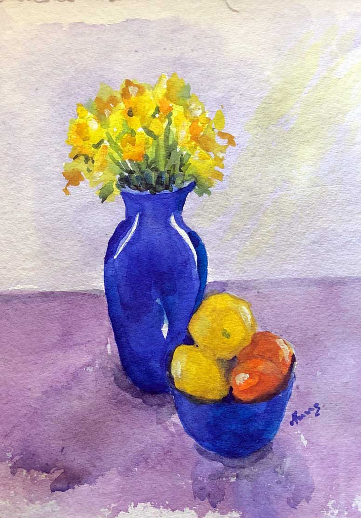 Daffodils and fruit - Original Watercolor