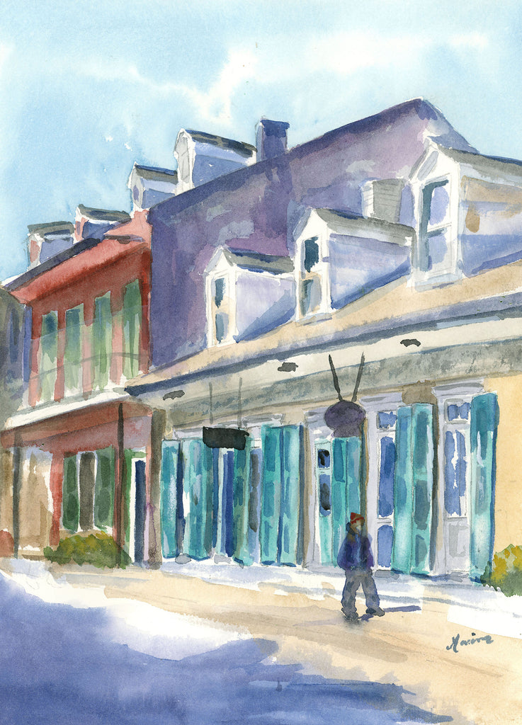 Early Morning Walk on Royal street - Original Watercolor - Marina's Watercolors