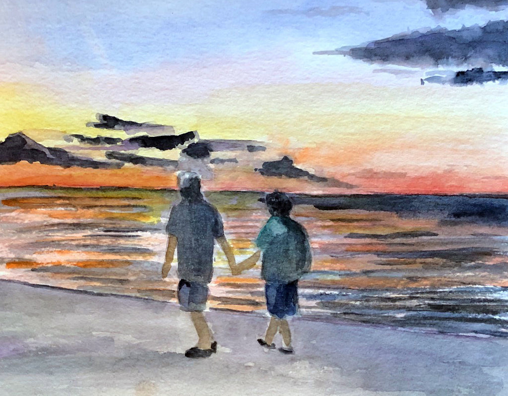 Walking Hand in Hand - original Watercolor
