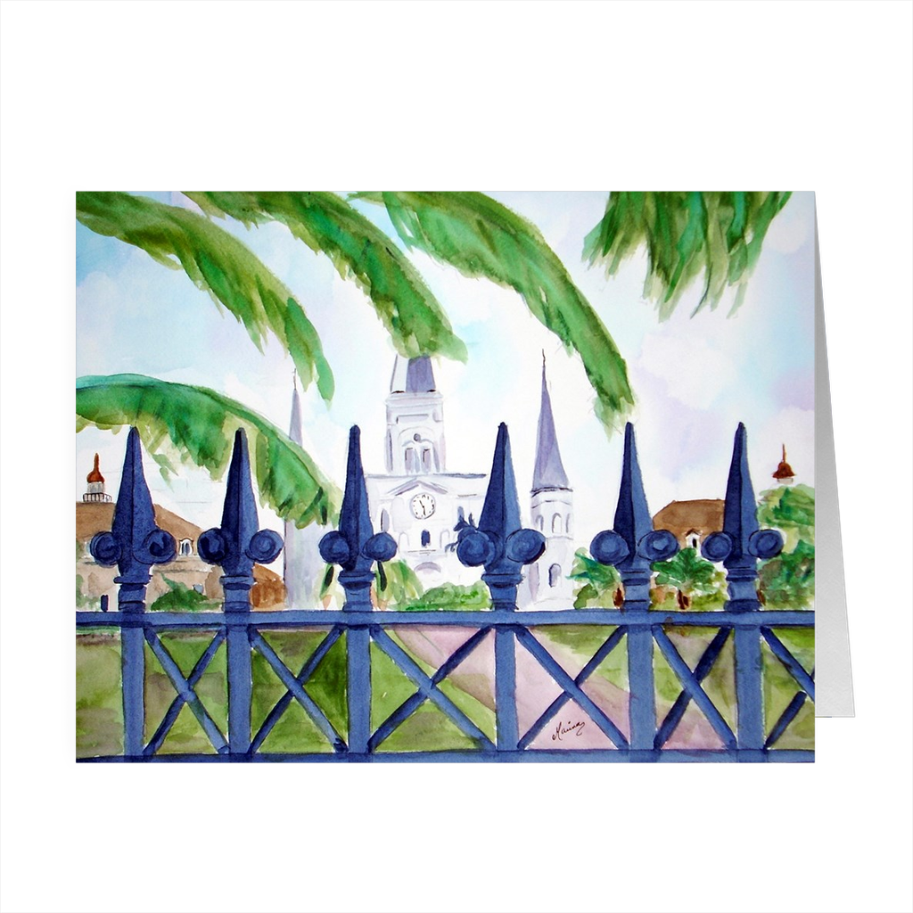 "Cathedral Thru Fence" 4.5 x 5 Folded Cards - Marina's Watercolors