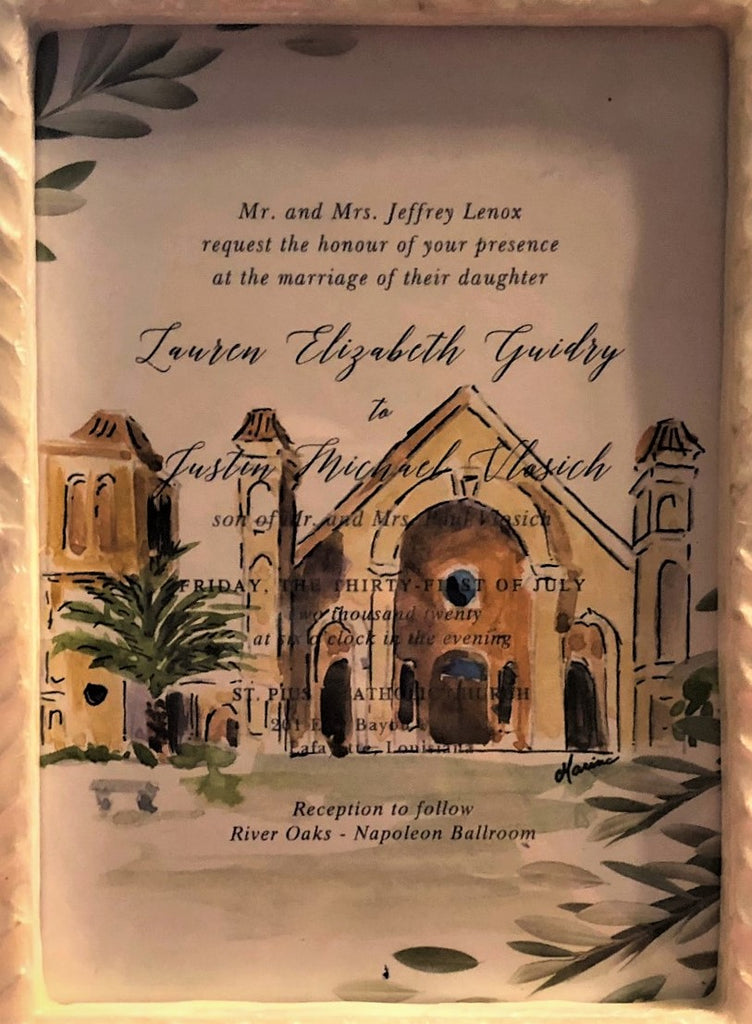 Watercolor of Church on Wedding Invitation - Marina's Watercolors