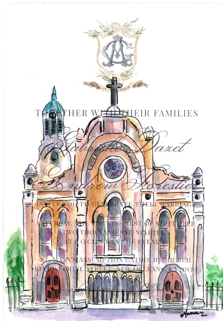 Watercolor of Church on Wedding Invitation - Marina's Watercolors